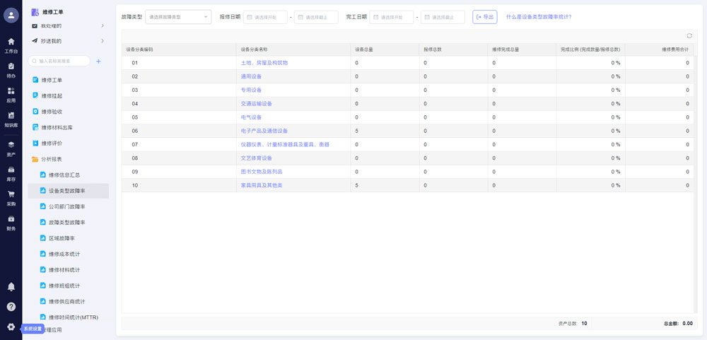 资产盘点与维修管理界面